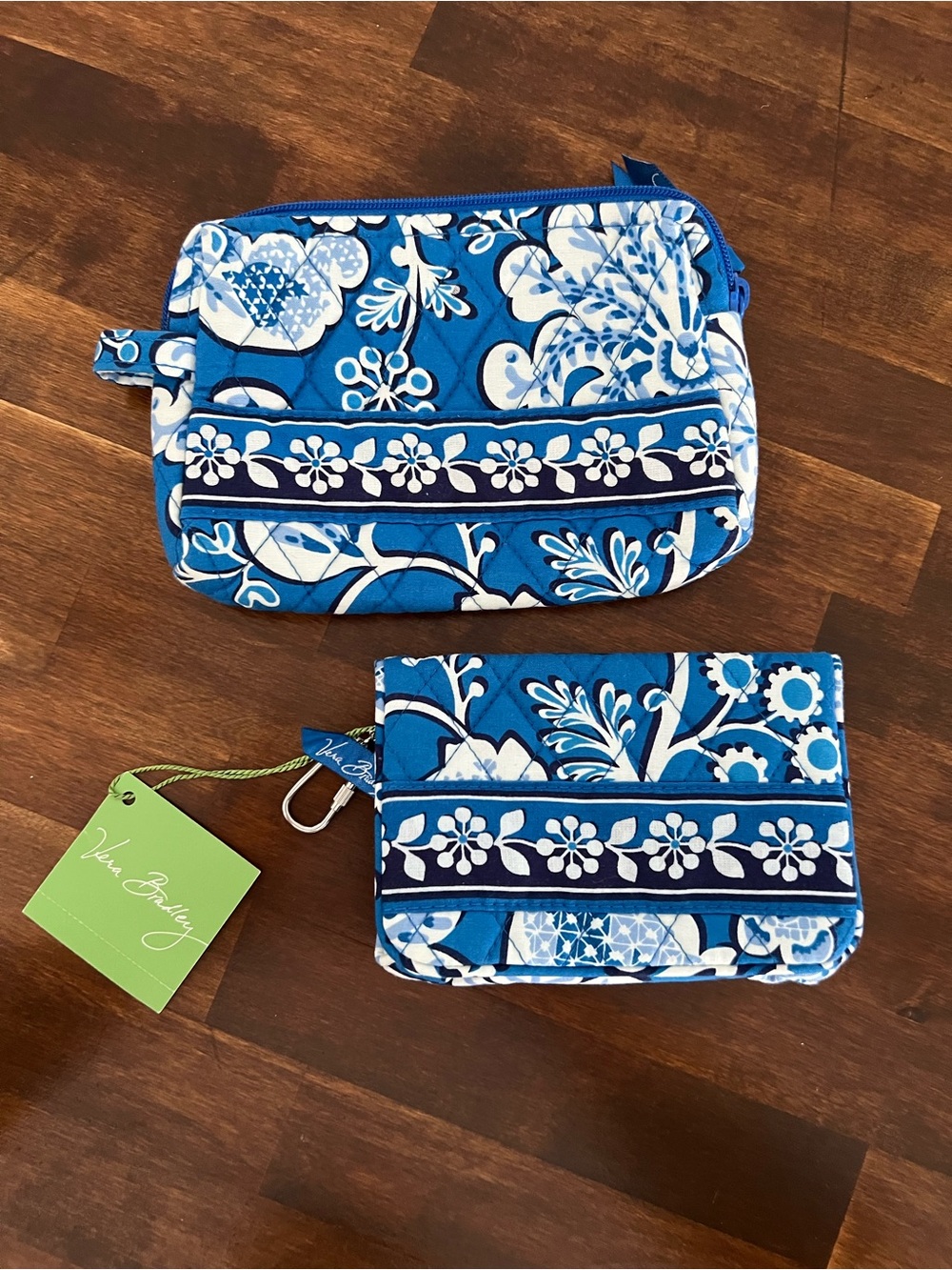 Vera Bradley Blue Lagoon Small Cosmetic Bag and Bi-Fold Wallet Set